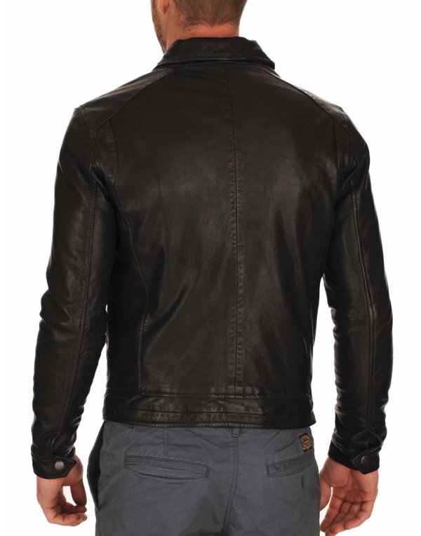 HugMe.fashion Genuine Leather Jacket Biker Jacket Men Black JK9